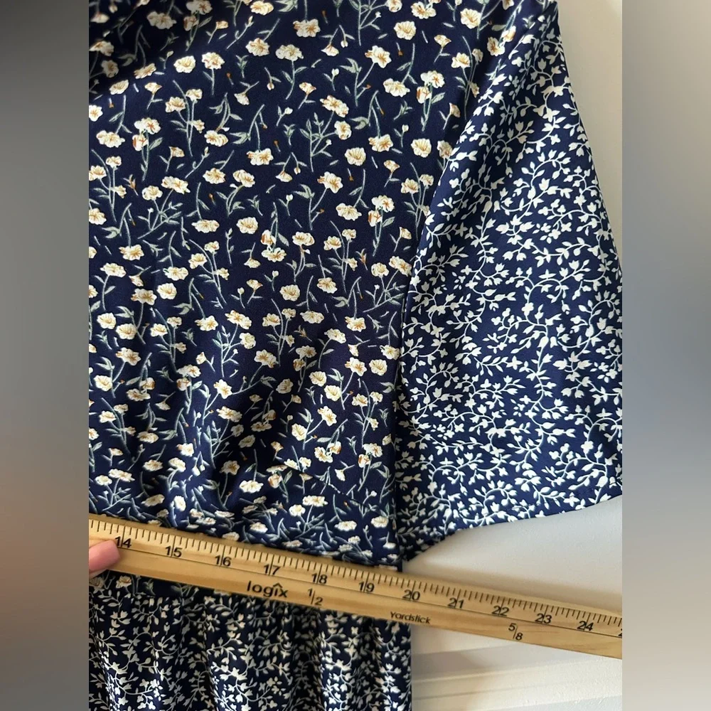 Classic Navy Floral Modest Midi Dress Feminine Church Teacher Style 1XL - Picture 6 of 7